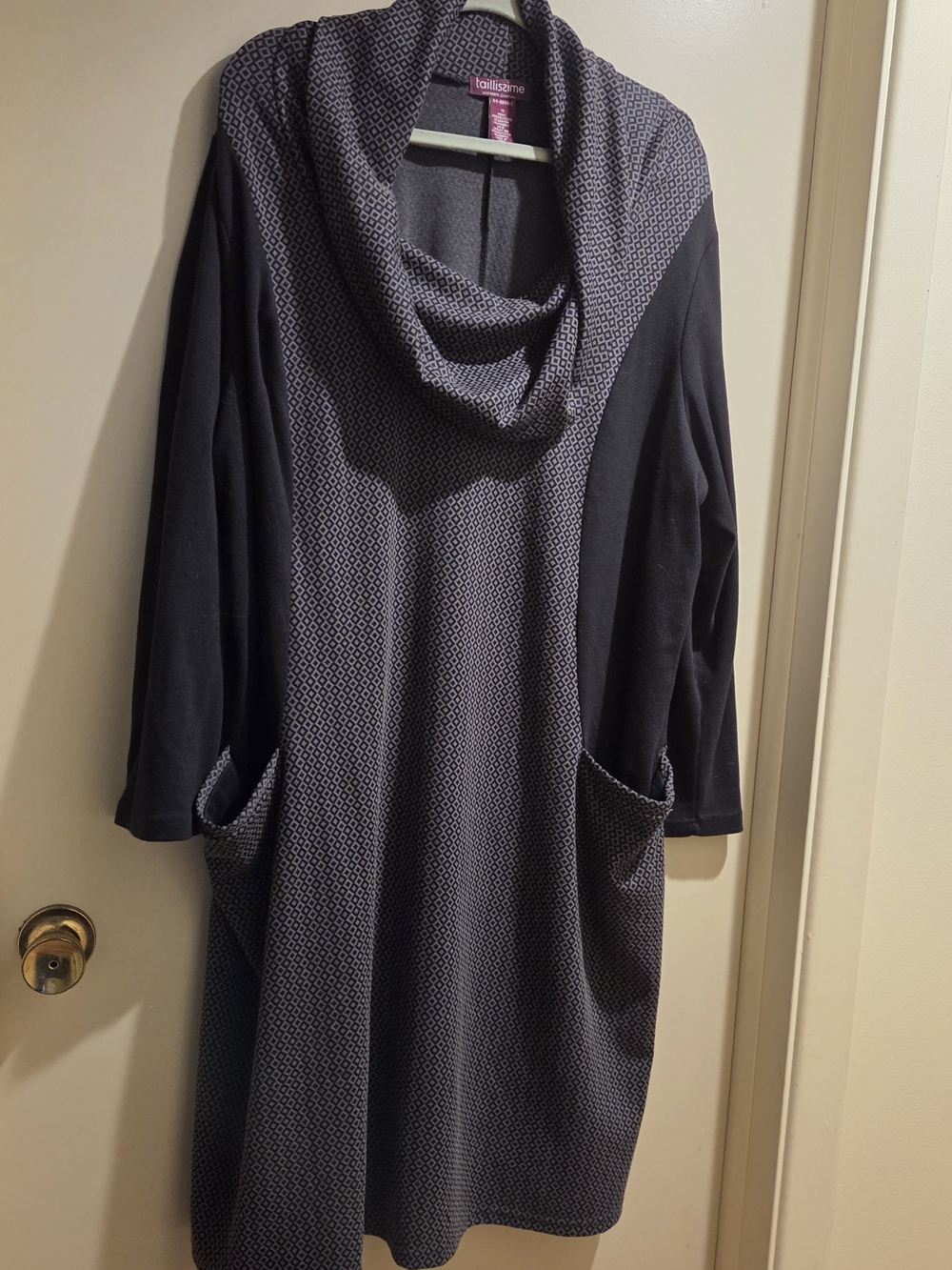 Black and Gray Cowl Neck Knit Dress 1X